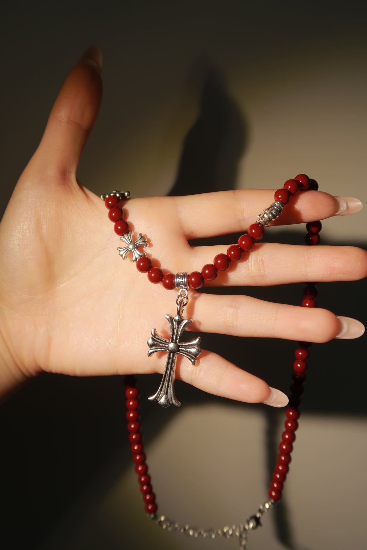 Red Beaded Cross Necklace