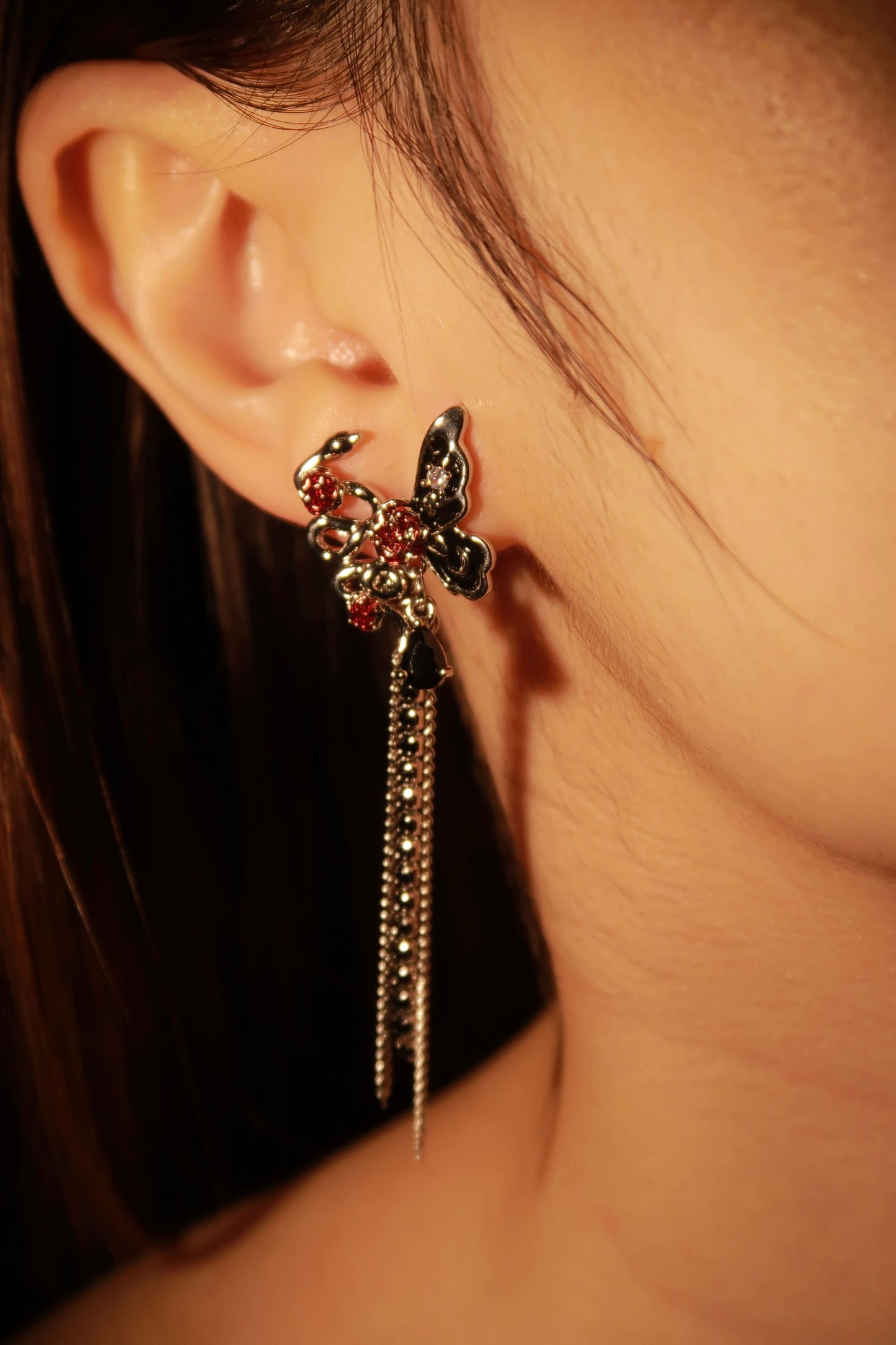 Butterfly Blossom Dangle Earring with Chains