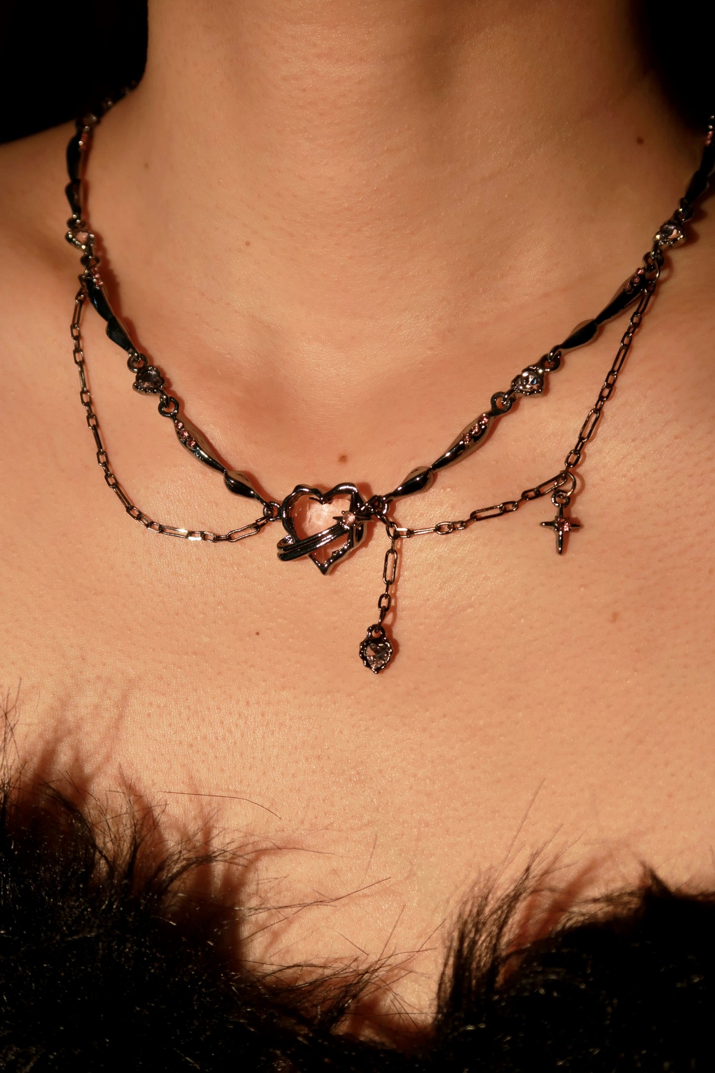 Heart-Shaped Pink Gem Necklace with Star