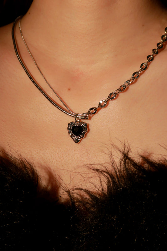 Black Heart Dual Chain Necklace