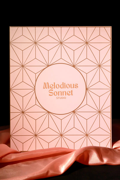 2025 advent calendar packaging with 'Melodious Sonnet Studio' branding on a dark background.