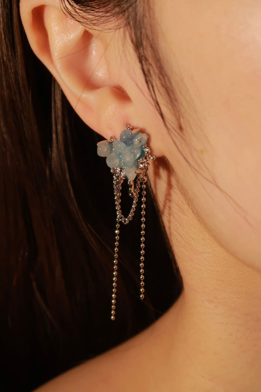 Blue Crushed Stone Heart-Shaped Earrings