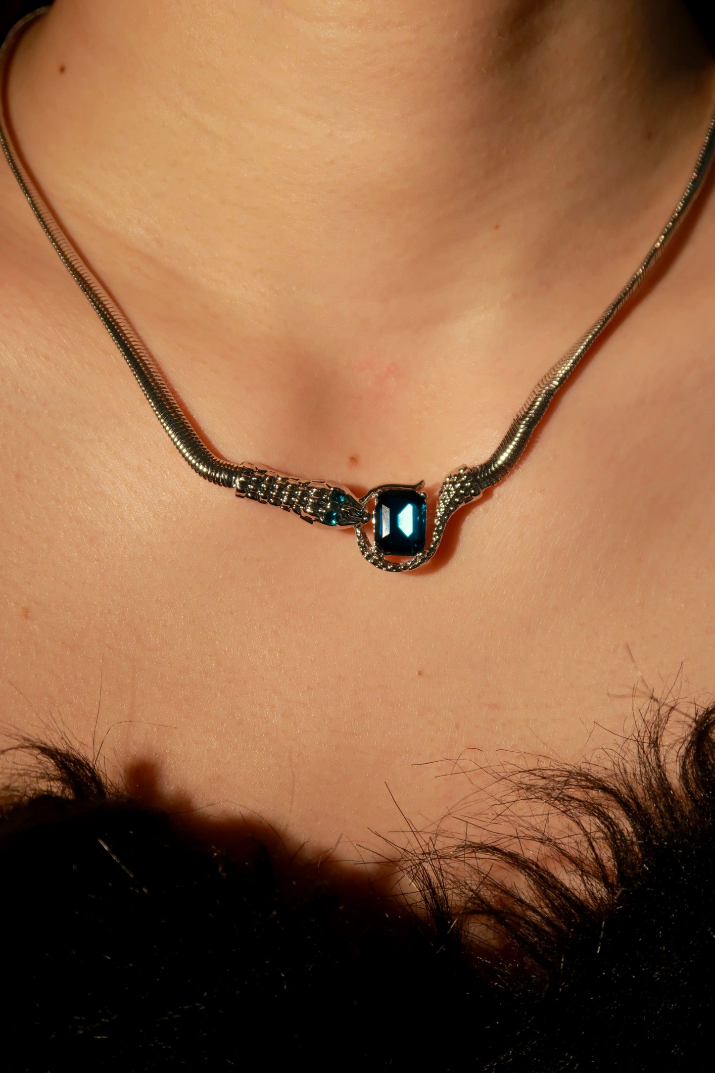 Sleek Sapphire Serpent Necklace