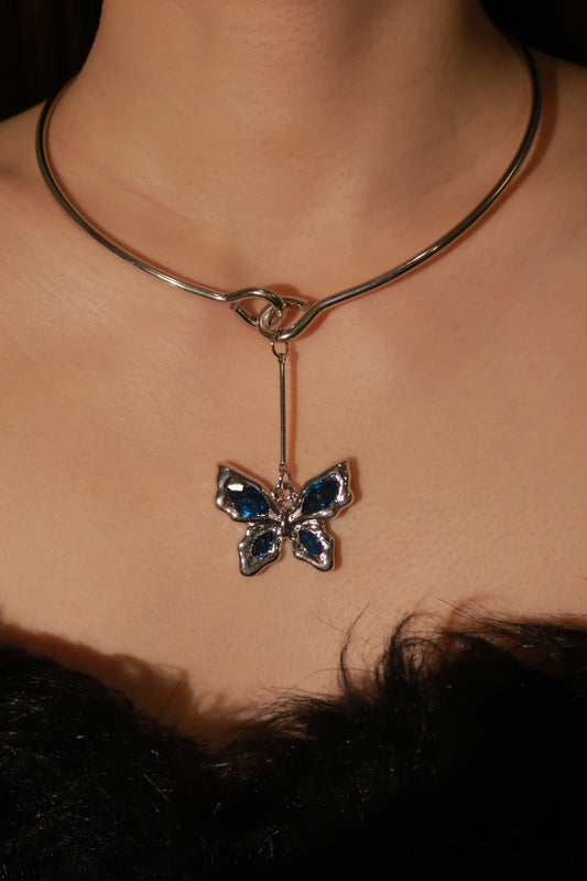 Oversized Blue Gemstone Butterfly Necklace