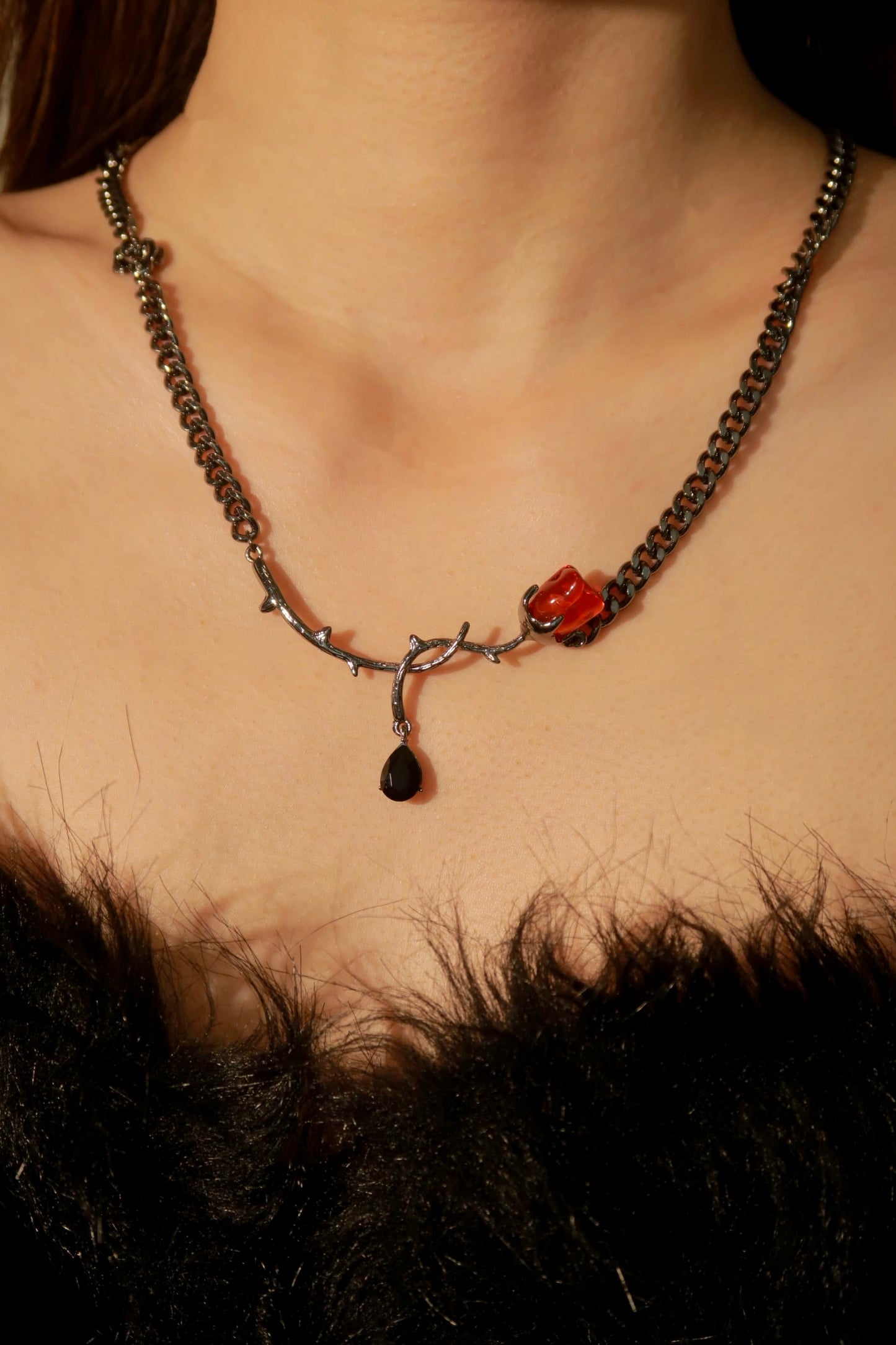 Vintage Red Rose Necklace