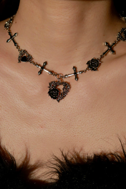 Heart of Black Roses Necklace