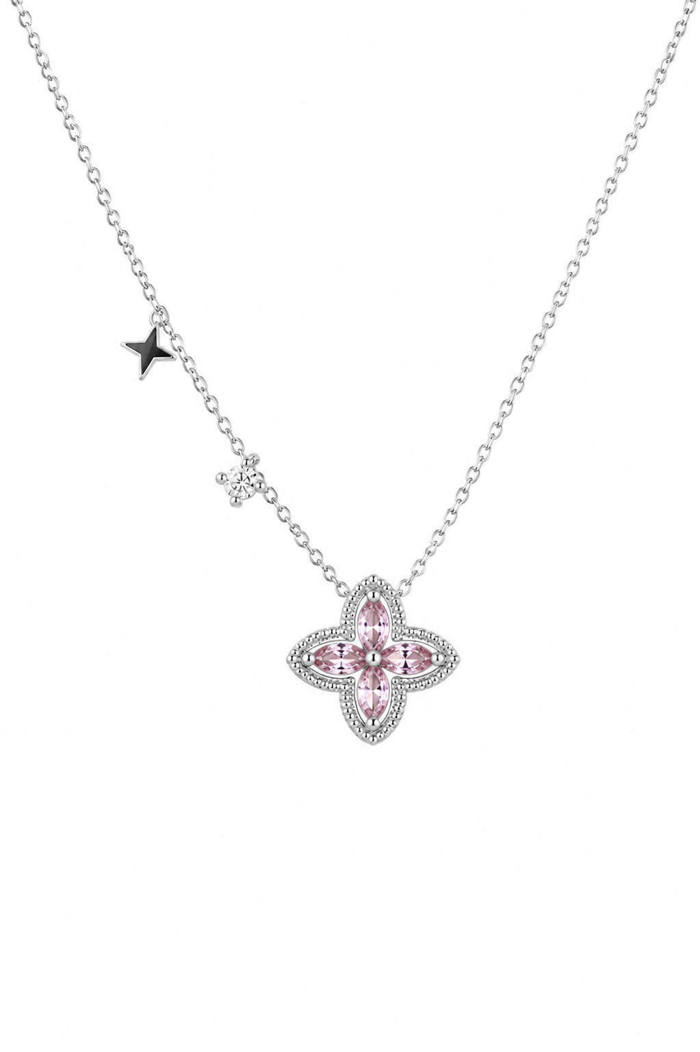 Pink Diamond Clover Necklace
