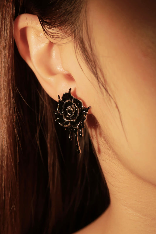 Heart of Black Roses Earrings