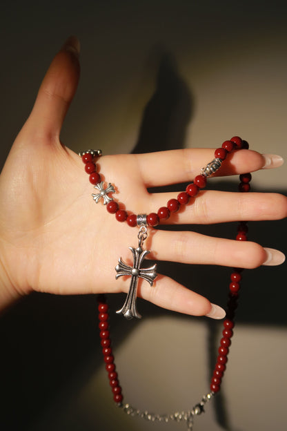 Red Beaded Cross Necklace