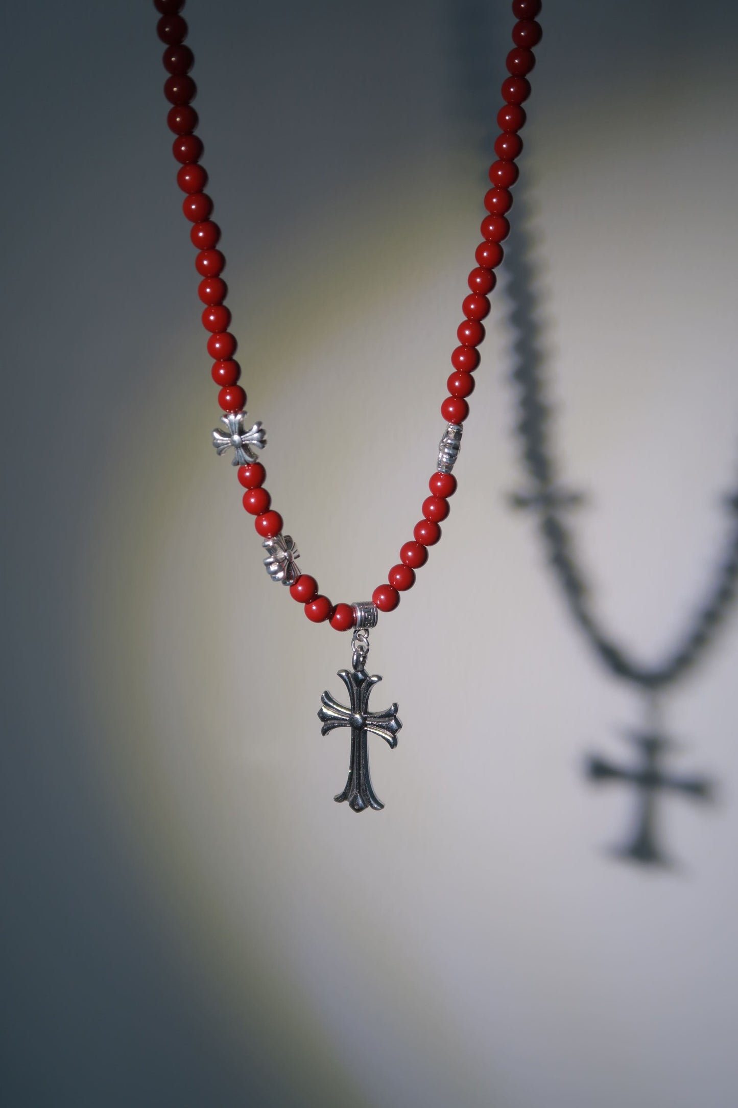 Red Beaded Cross Necklace