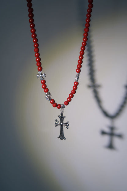 Red Beaded Cross Necklace