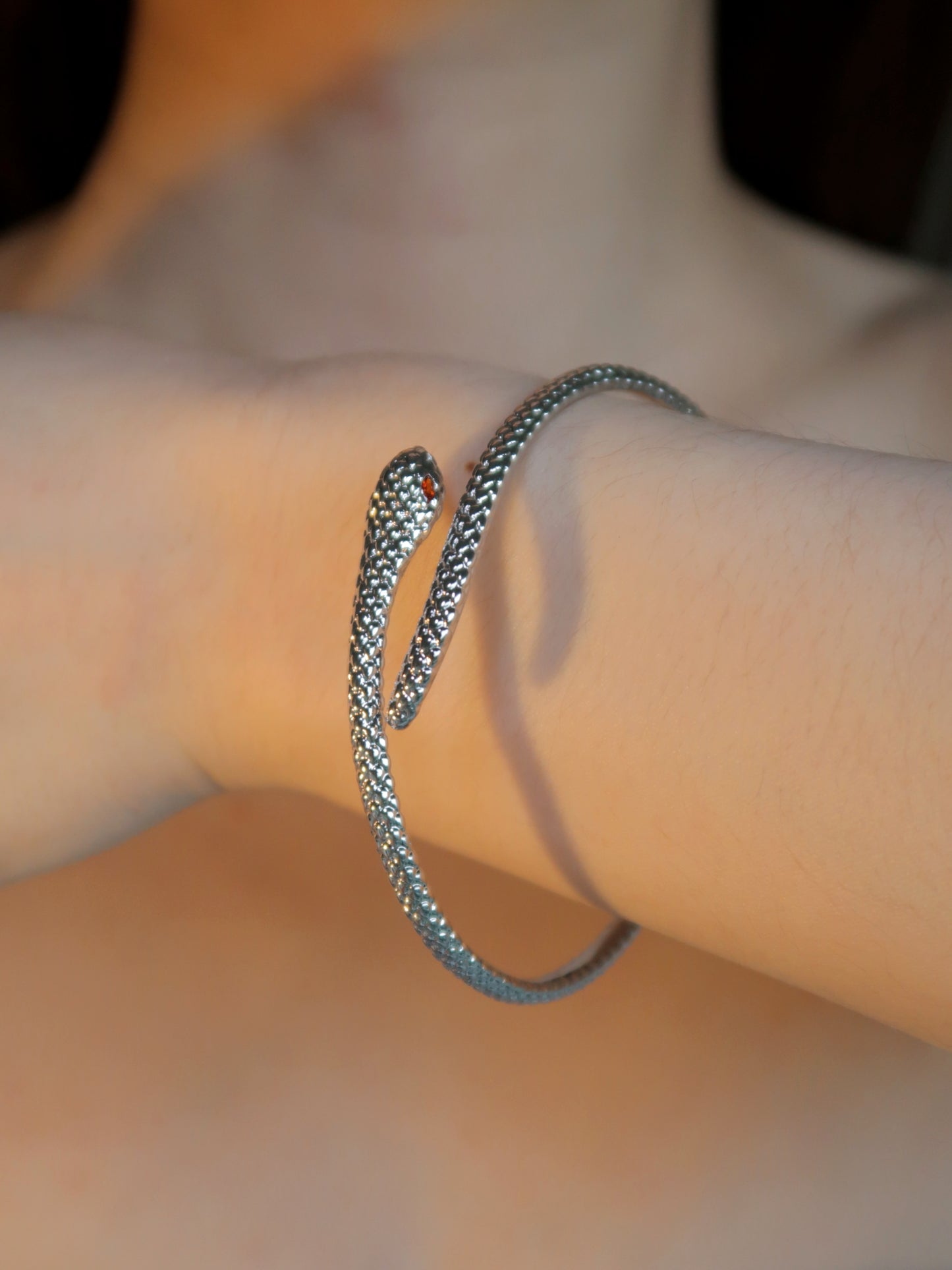 Snake Bracelet with Orange Diamonds on Eyes