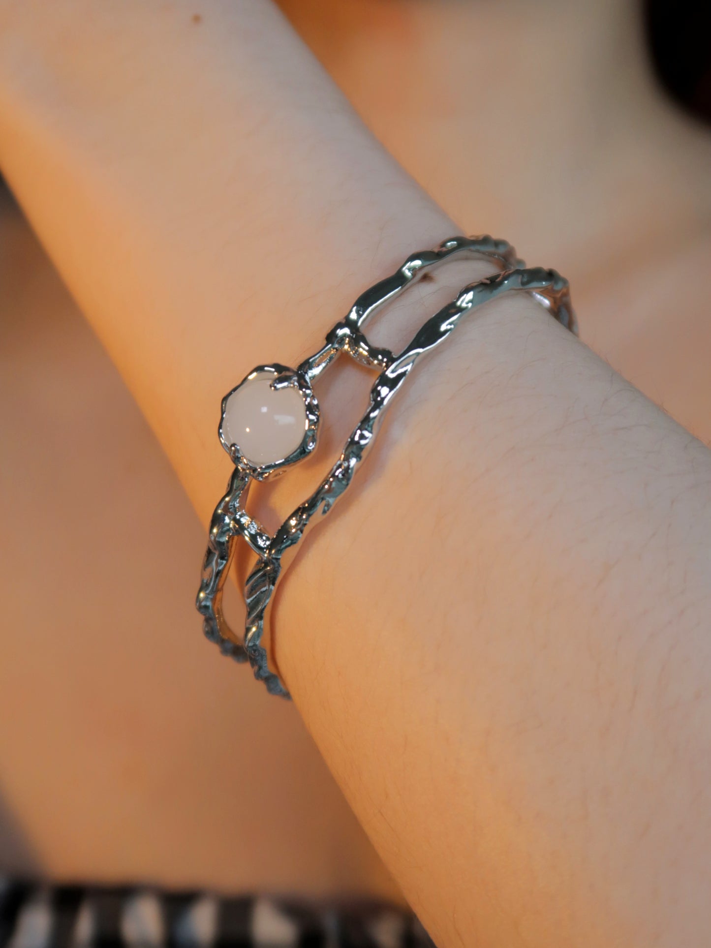 White Opal Bracelet with Two Circles