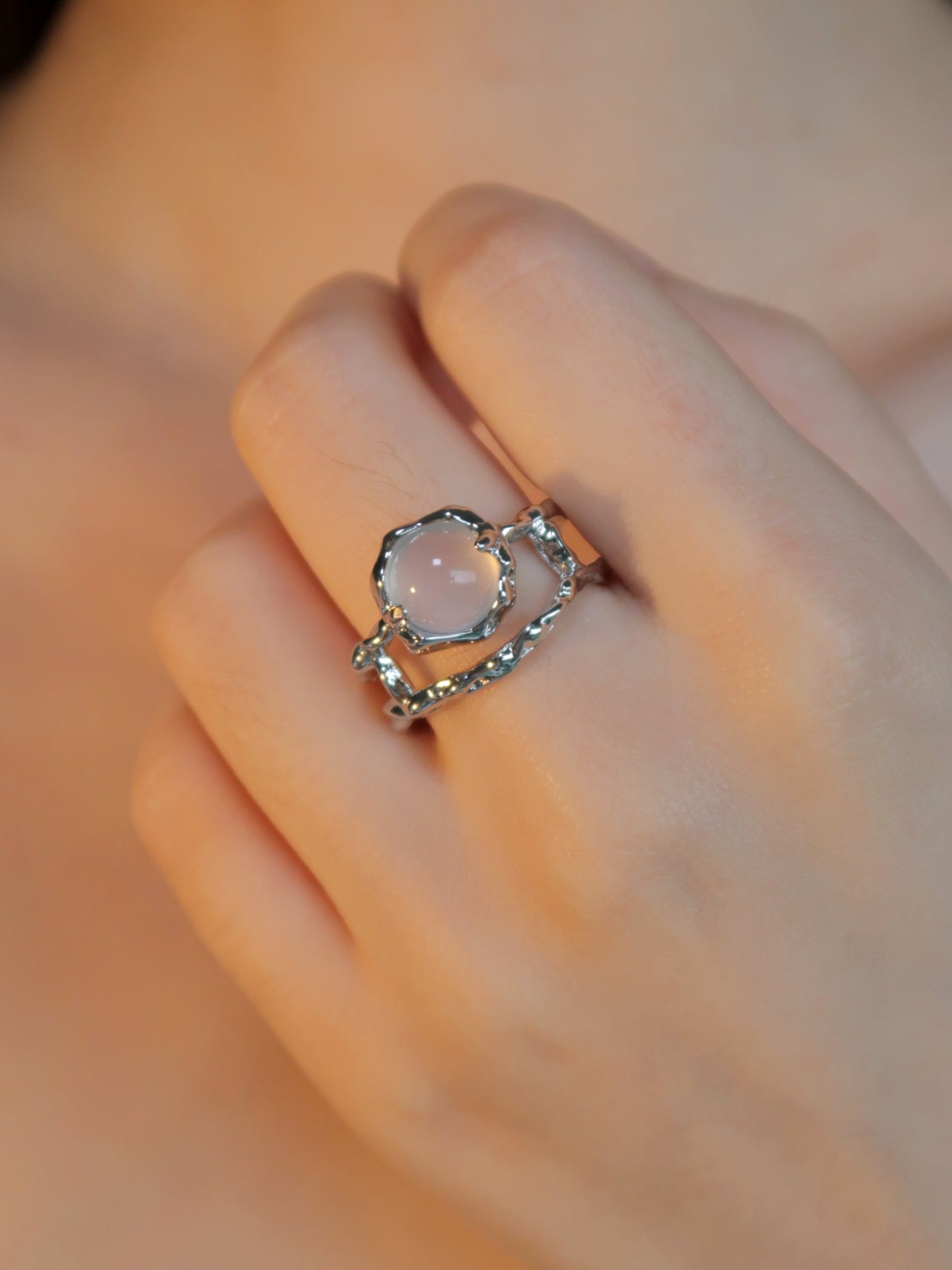 White Opal Ring with Two Circles