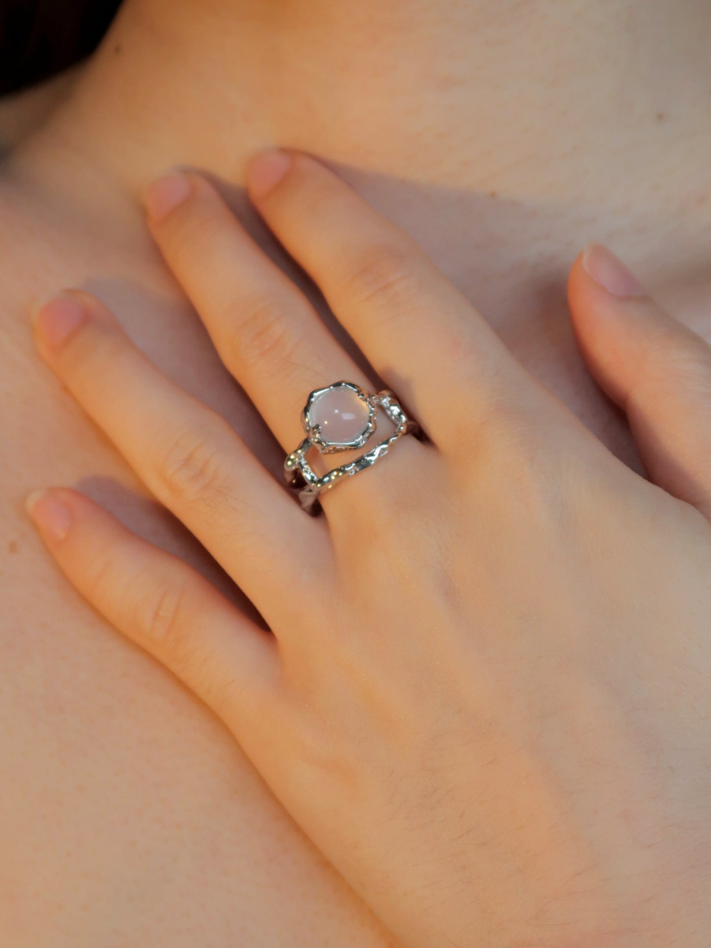 Double Circle White Opal Ring