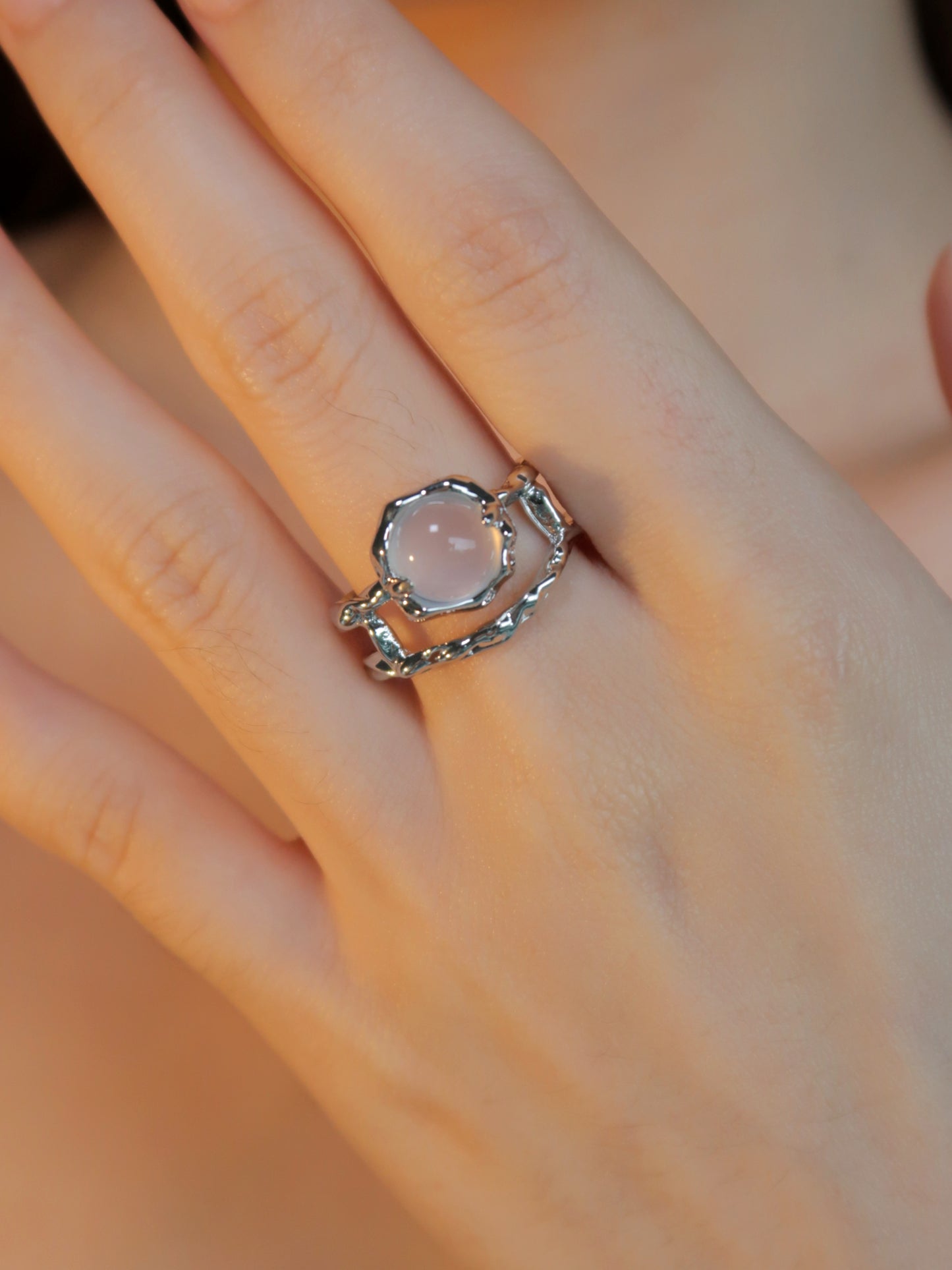 Double Circle White Opal Ring