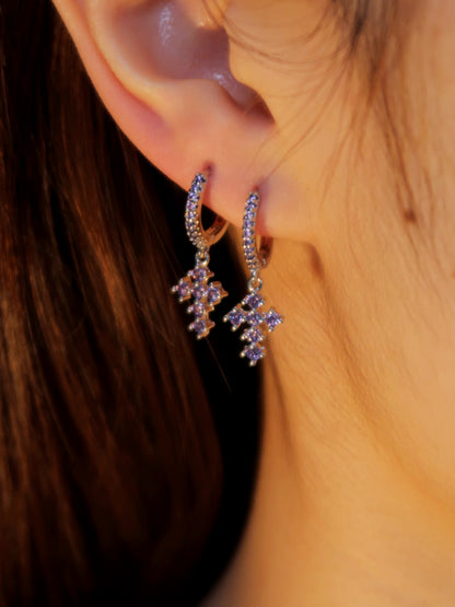 Purple Diamond Cross Earrings