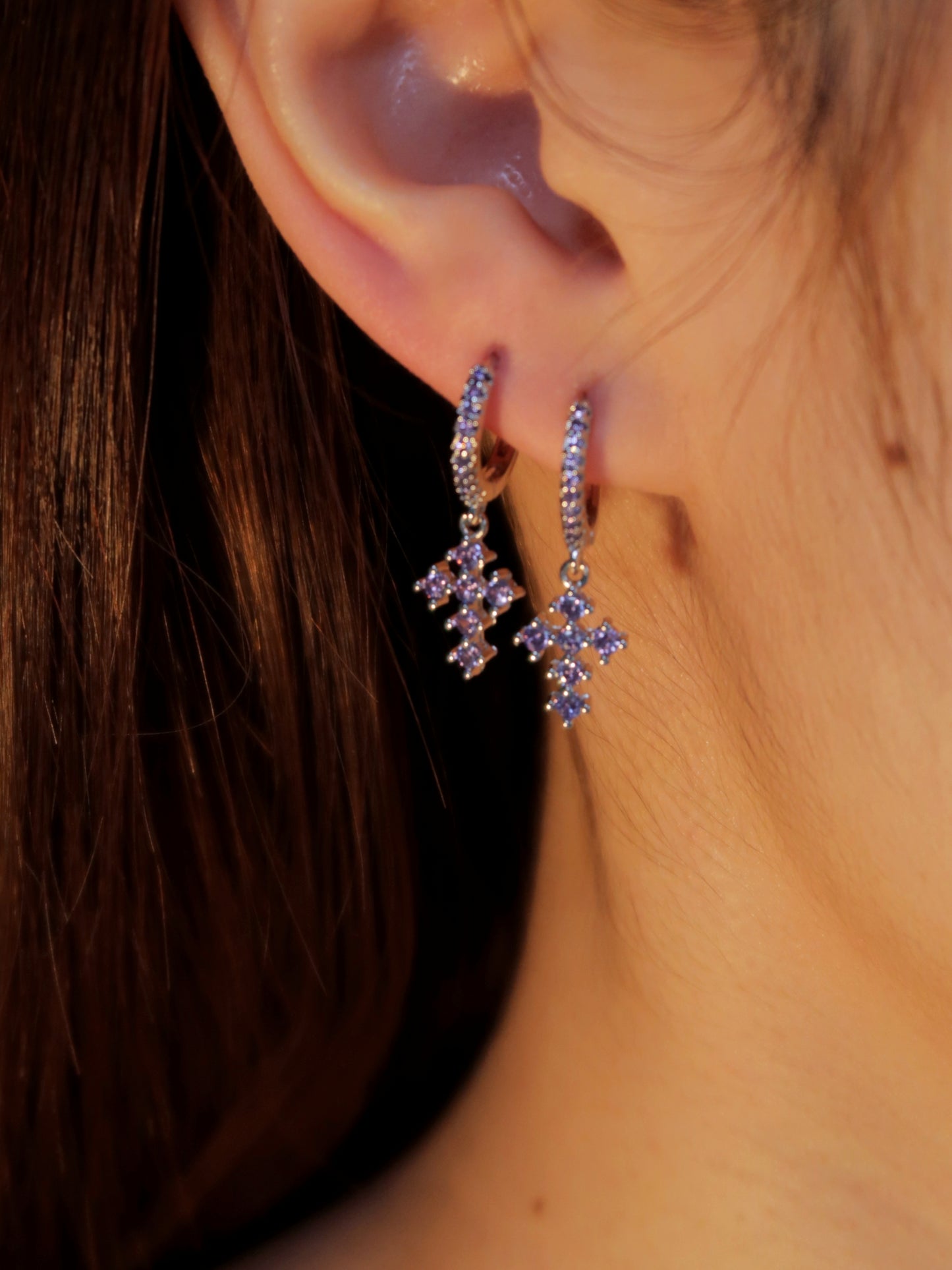 Purple Diamond Cross Earrings