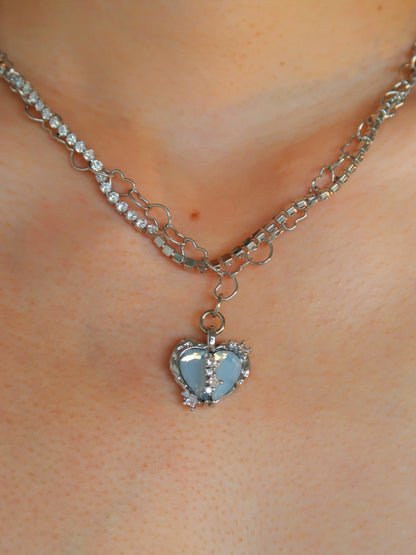 Heart Opal Necklace with Diamond Chain