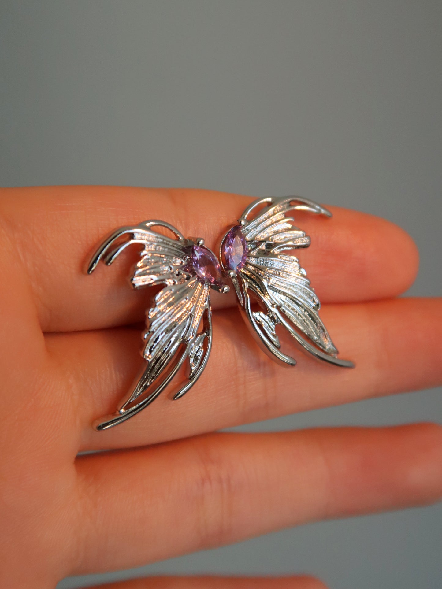 Purple Butterfly Diamond Earring