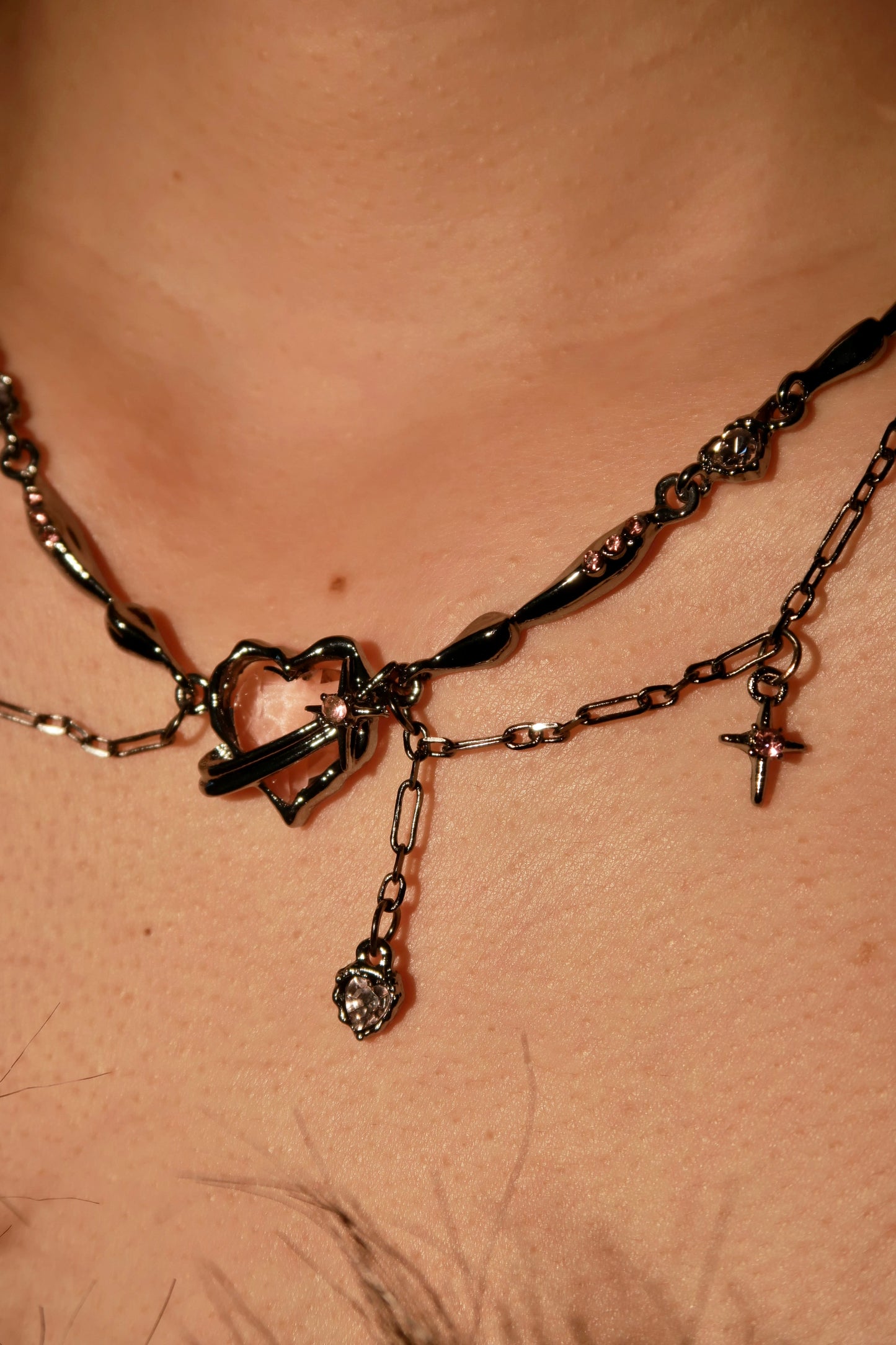 Heart-Shaped Pink Gem Necklace with Star