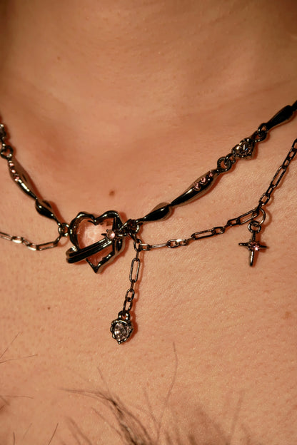 Heart-Shaped Pink Gem Necklace with Star