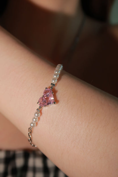 Pink Heart Pearl Bracelet