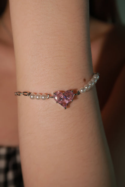 Pink Heart Pearl Bracelet