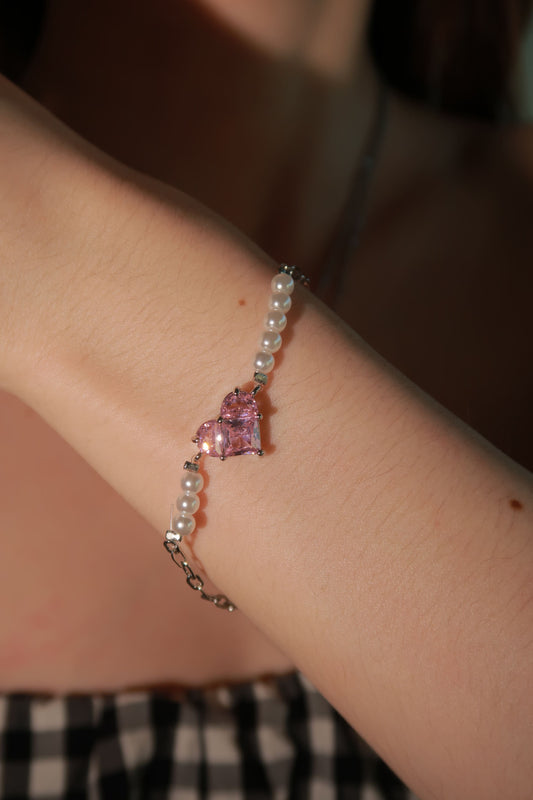 Pink Heart Pearl Bracelet