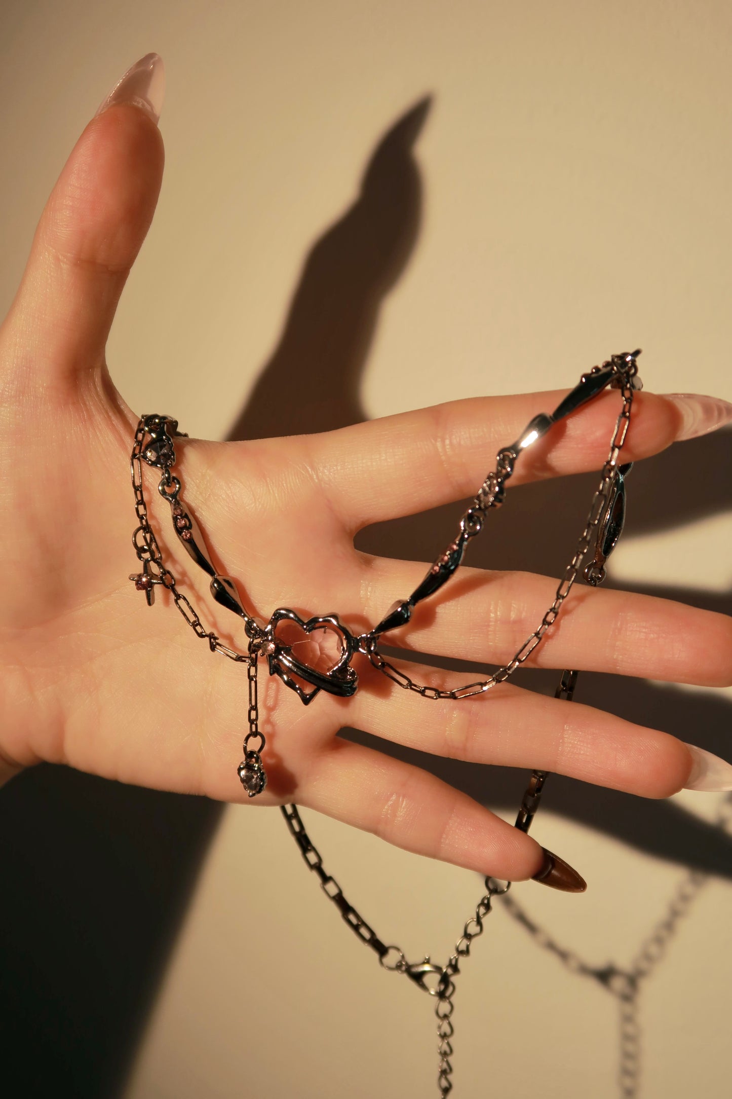 Heart-Shaped Pink Gem Necklace with Star