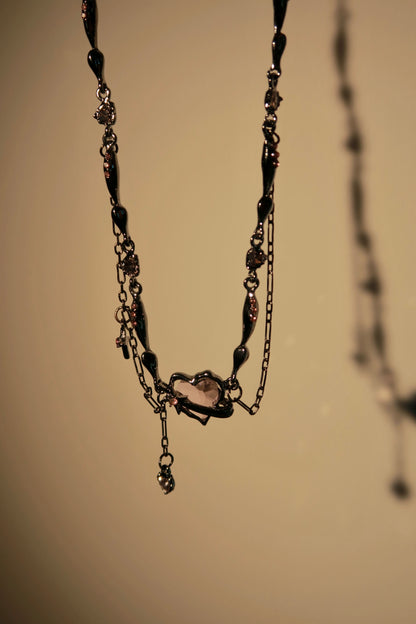 Heart-Shaped Pink Gem Necklace with Star
