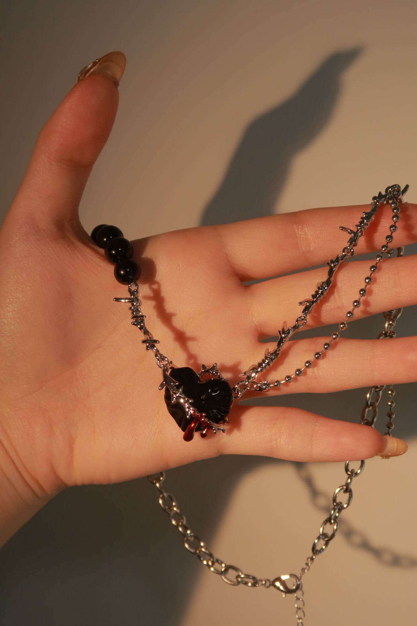 Black Gem Heart Beaded Necklace