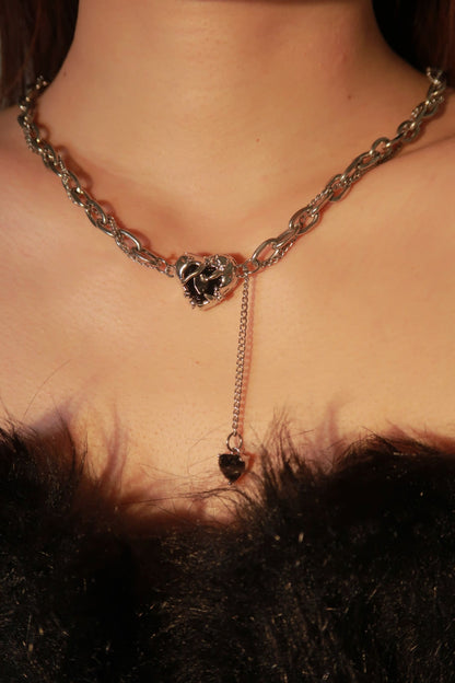 Double Chain Black Heart Necklace