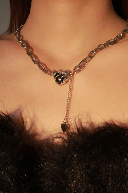 Double Chain Black Heart Necklace