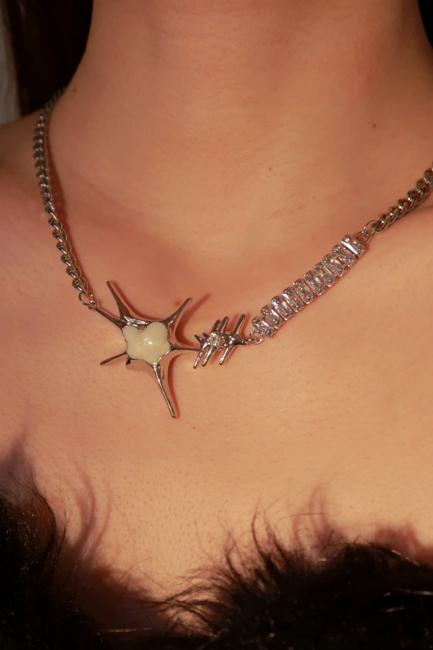 White Star Necklace with Half-Diamond Tennis Chain