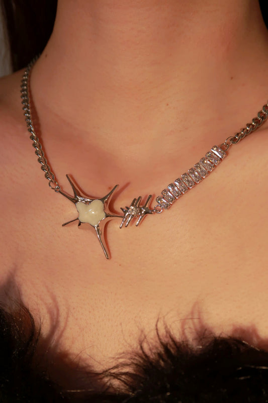 White Star Necklace with Half-Diamond Tennis Chain