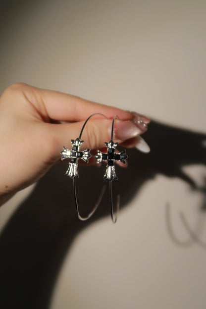 Diamond Cross Hoop Earrings
