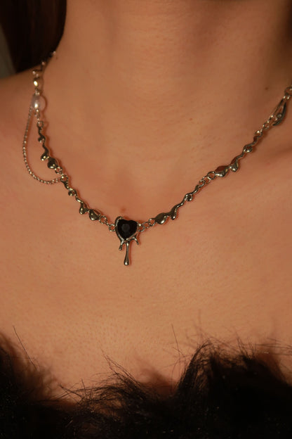 Melting Black Heart Charm Chained Chocker