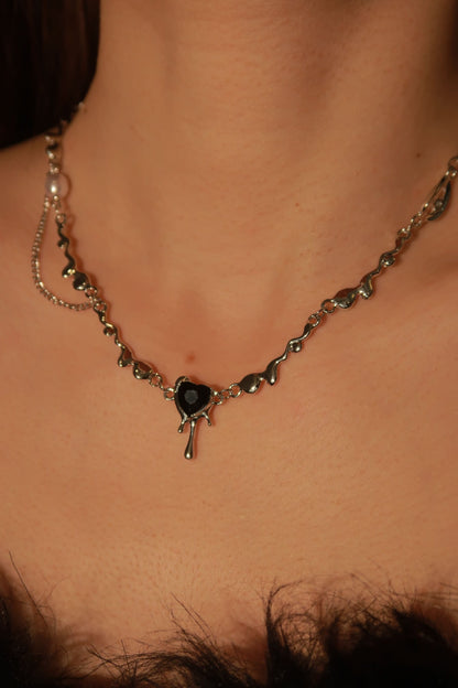 Melting Black Heart Charm Chained Chocker