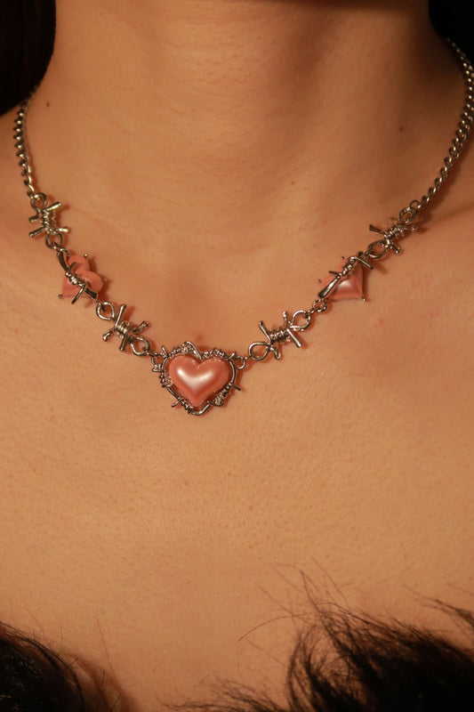 Pink 3D Heart Pendant Necklace