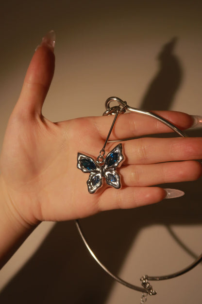 Oversized Blue Gemstone Butterfly Necklace