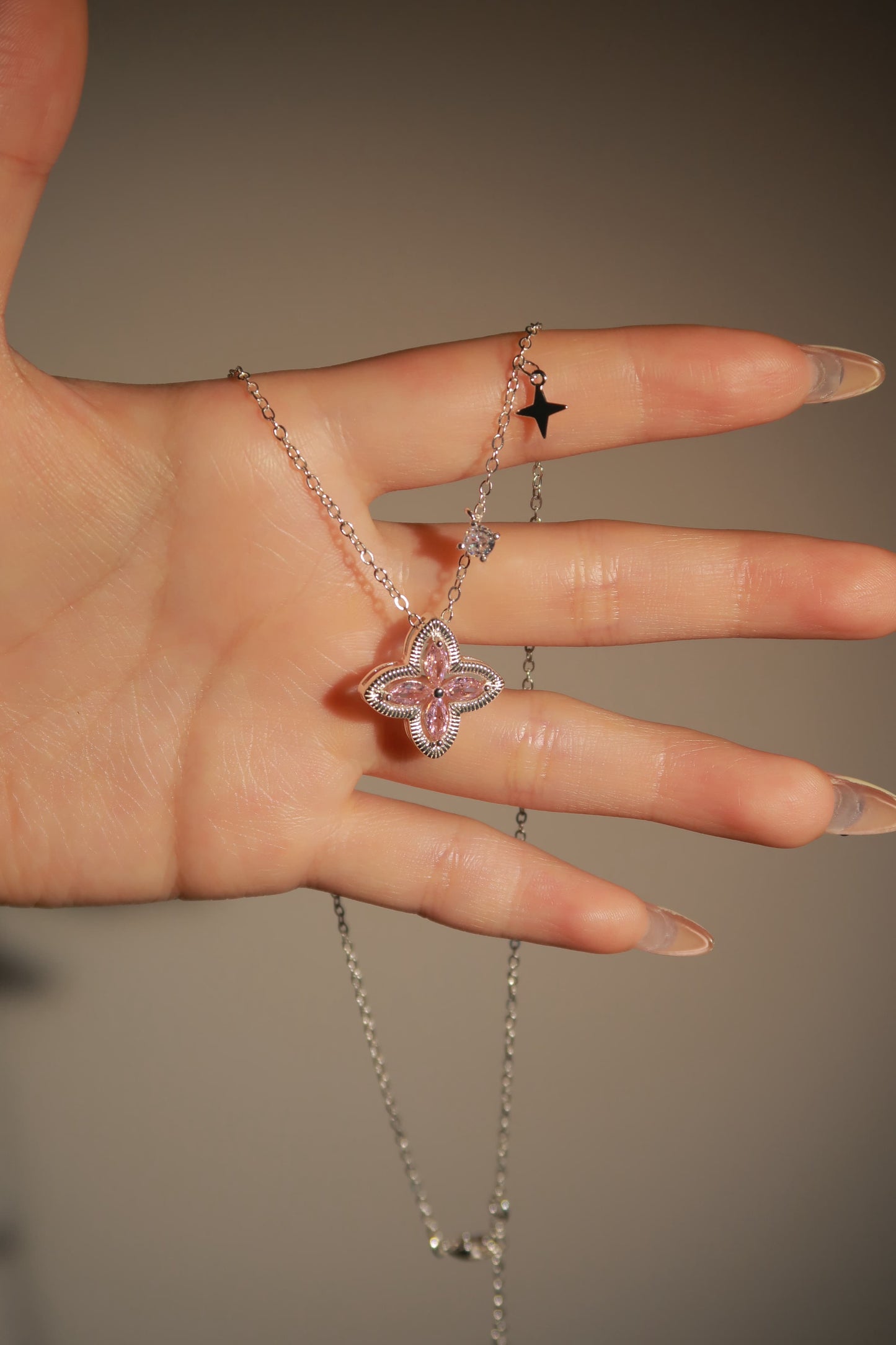 Pink Diamond Clover Necklace