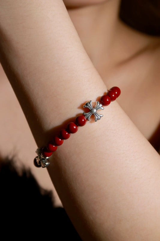 Red Beaded Cross Bracelet