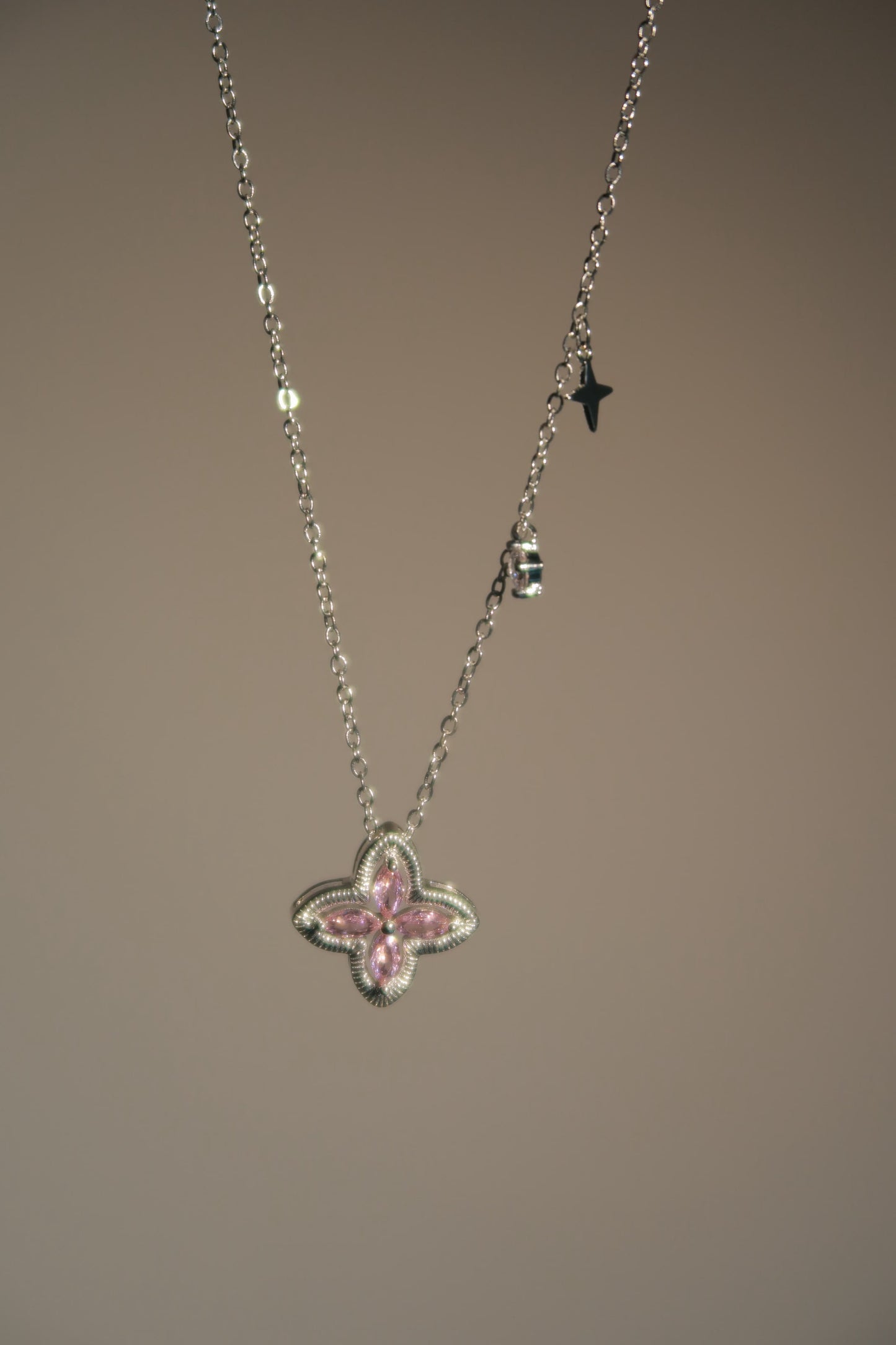 Pink Diamond Clover Necklace