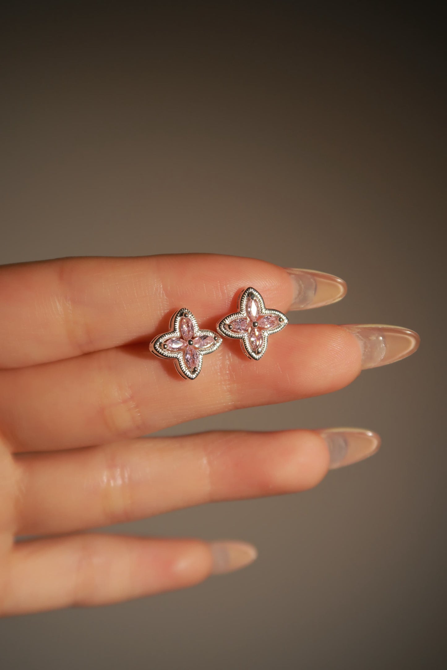 Pink Diamond Clover Earrings