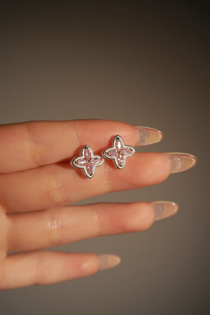 Pink Diamond Clover Earrings