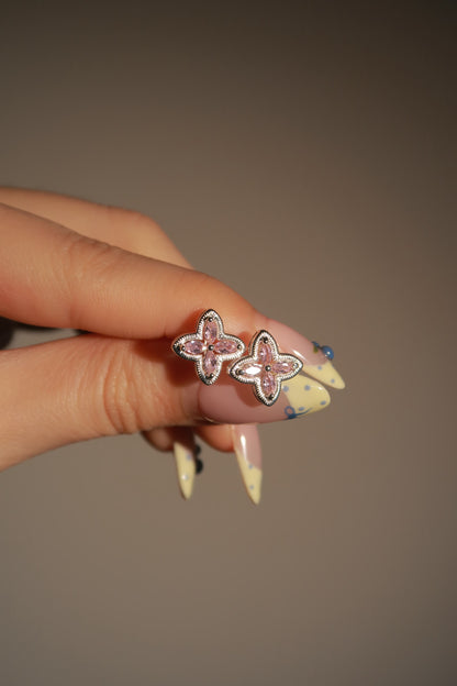 Pink Diamond Clover Earrings
