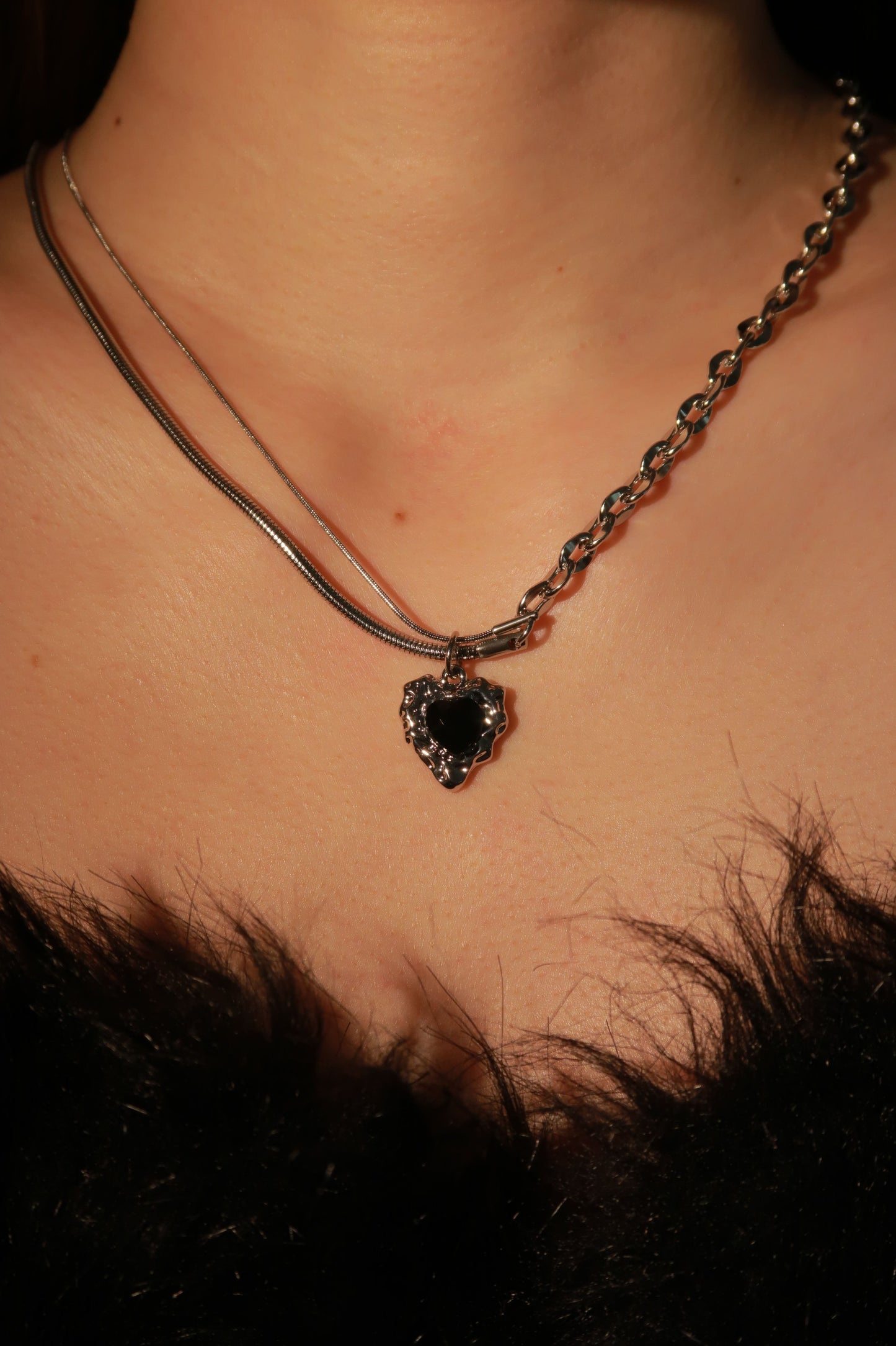 Black Heart Dual Chain Necklace