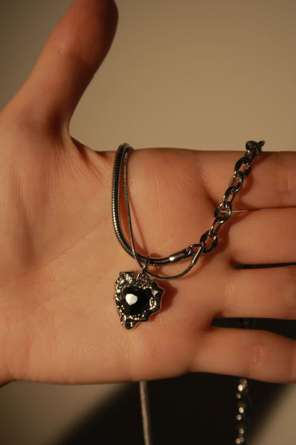 Black Heart Dual Chain Necklace