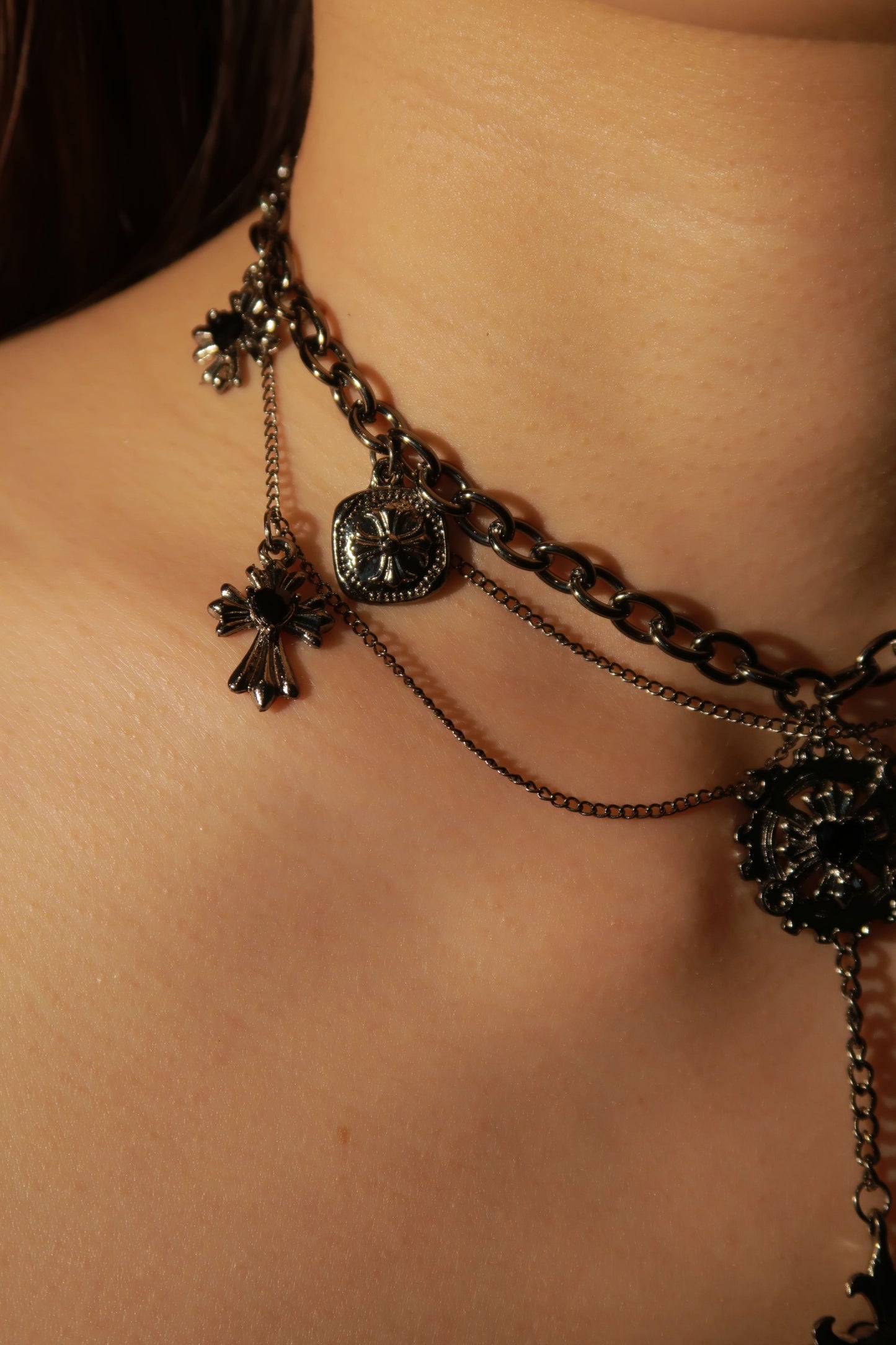 All Black Relic Dangle Cross Necklace